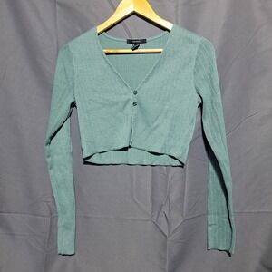 Forever 21 Women's MEDIUM Long Sleeve Button Up Crop Teal